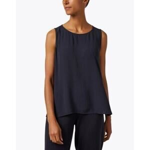 J. Crew Sleeveless Scoop Neck Tank Top Semi Sheer Lightweight 12 Navy Blue #3784